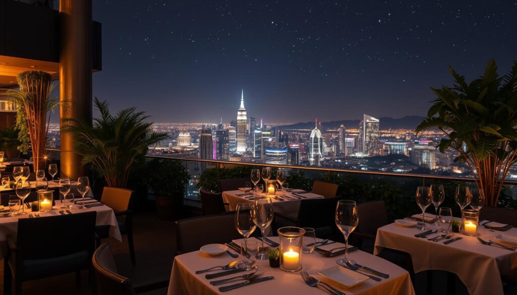 late-night dining at a rooftop restaurant