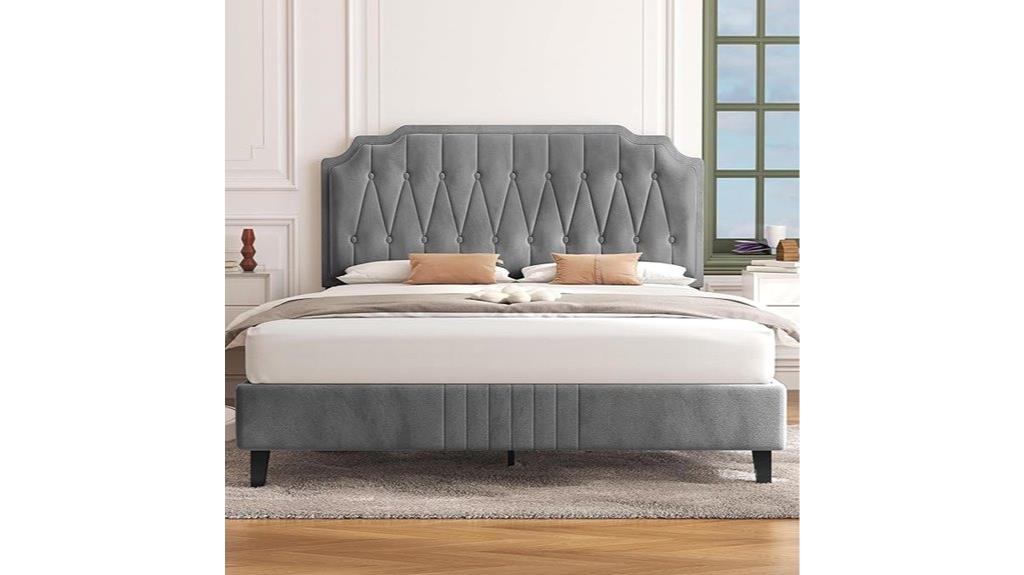 velvet upholstered queen bed