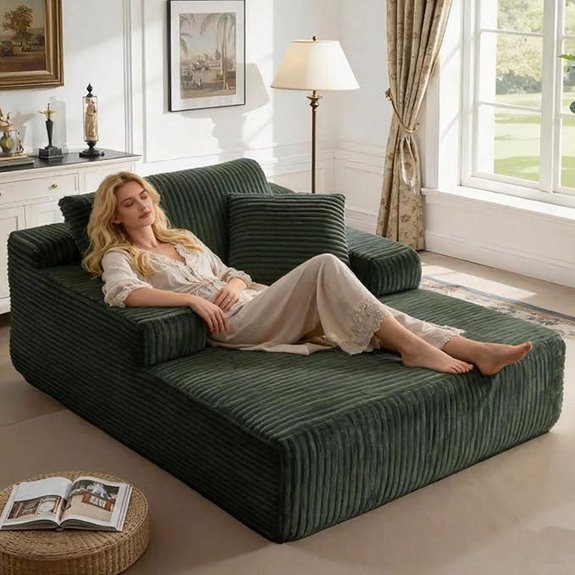 68 Green Chaise Lounge with Pillows