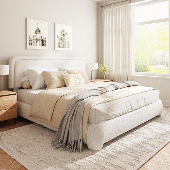 King Size Upholstered Bed Frame with Adjustable Headboard