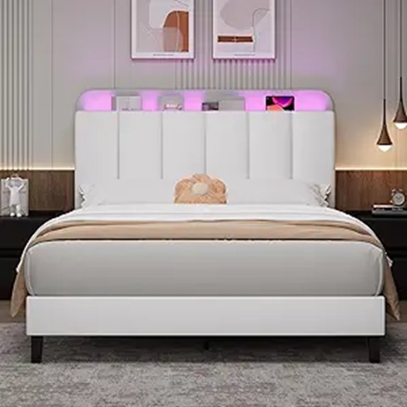 BarnFurin Queen Bed Frame with LED Lights