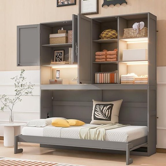 Twin Size Murphy Wall Bed with Shelves and USB