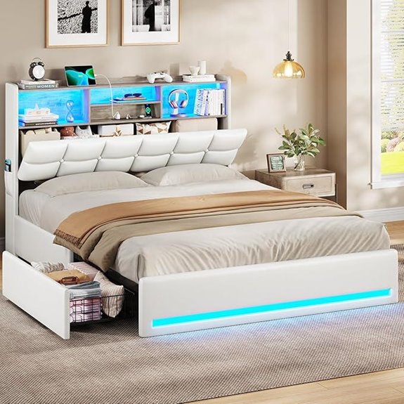 VIAGDO Queen Bed Frame with Storage and Lights