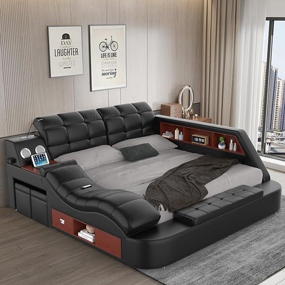 Multifunction King Bed Frame with Storage and Features
