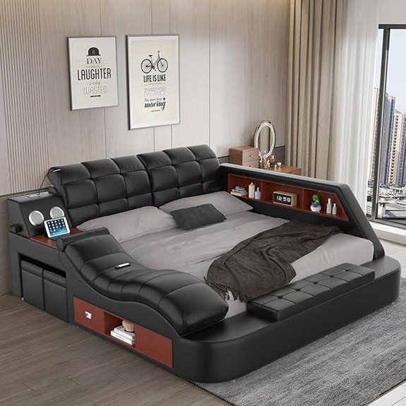 Multifunction King Bed Frame with Storage and Features