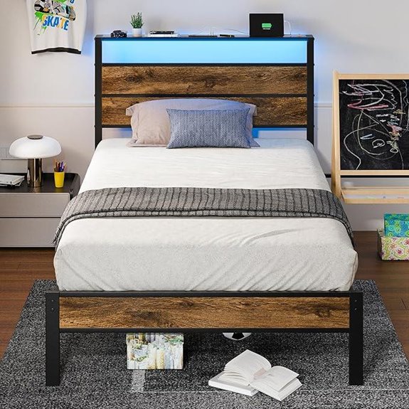 Twin Bed Frame with Storage & USB Charging